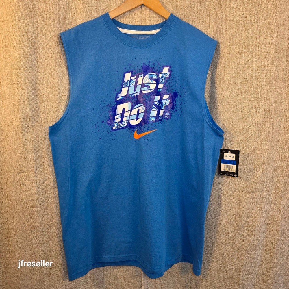 VTG Y2K Nike Swim Just Do It Splatter Graphic Muscle Tank Men's XL Blue